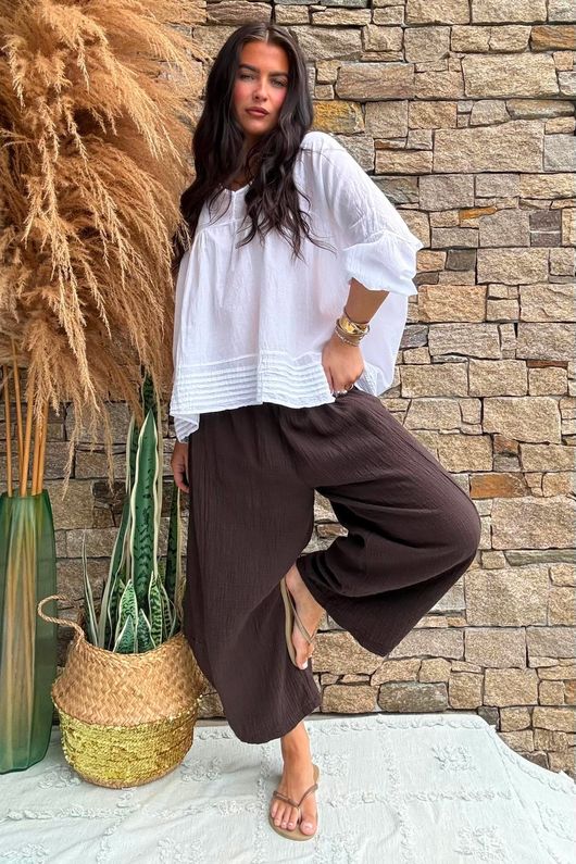 Annie Cushion Cotton Barrel Culotte Pant Chocolate